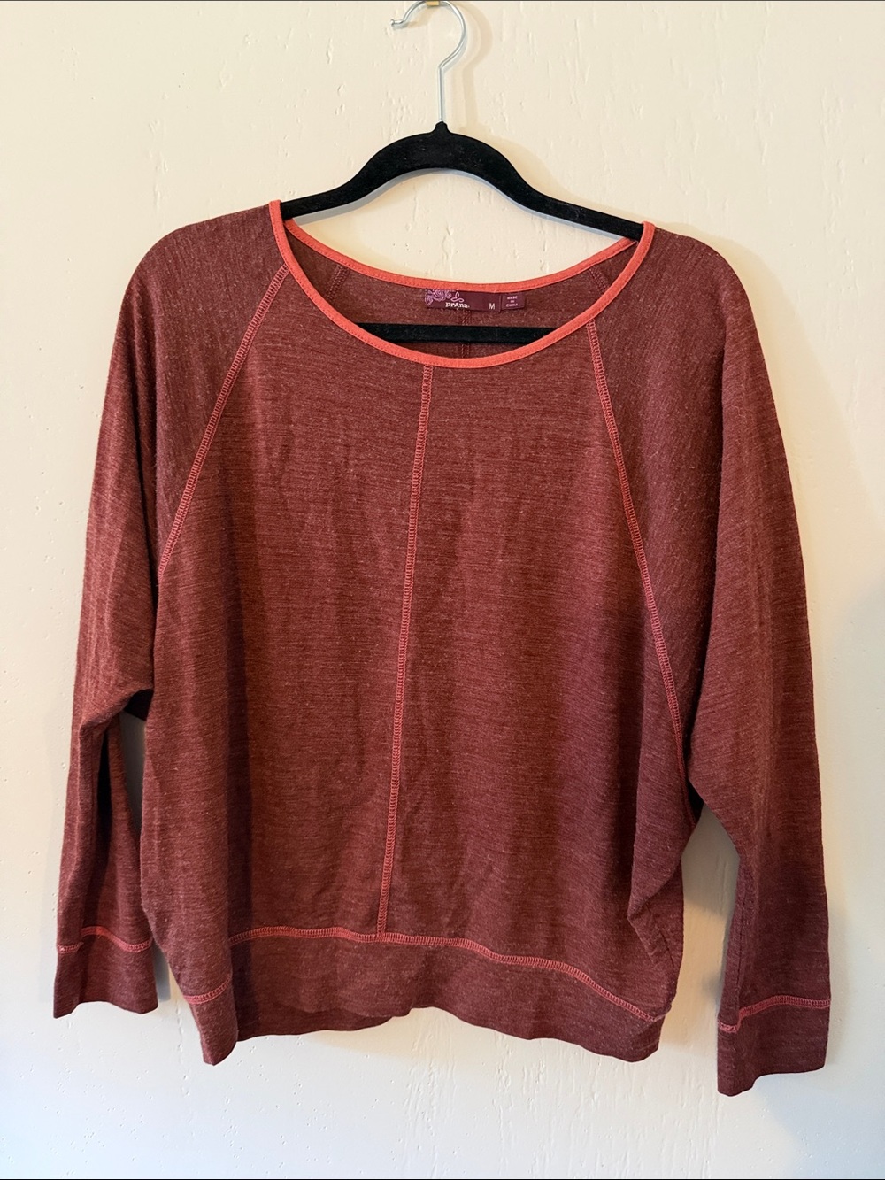 Prana Heathered Brick Red Long Sleeve Pullover